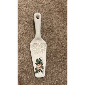 22K Gold Trim Georgian China USA Ceramic Cake Server Floral/Rose Vintage